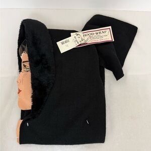 NEW Black Retro Style Hood Wrap With Faux Fur Trim